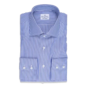 Overhemd blauw gestreept poplin katoen emanuel berg