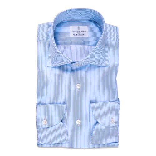 Overhemd Blauw Gestreept Twill Katoen Emanuel Berg