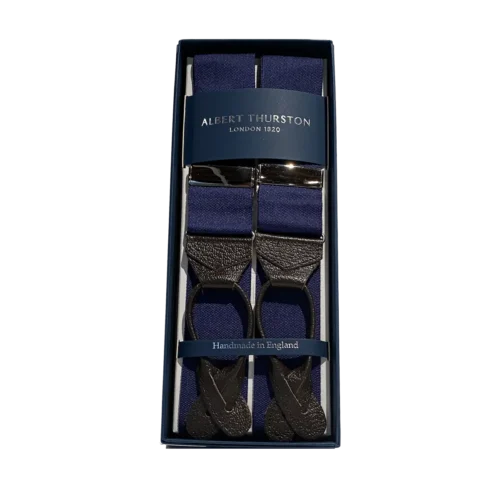 Bretels Navy with brown leather ends