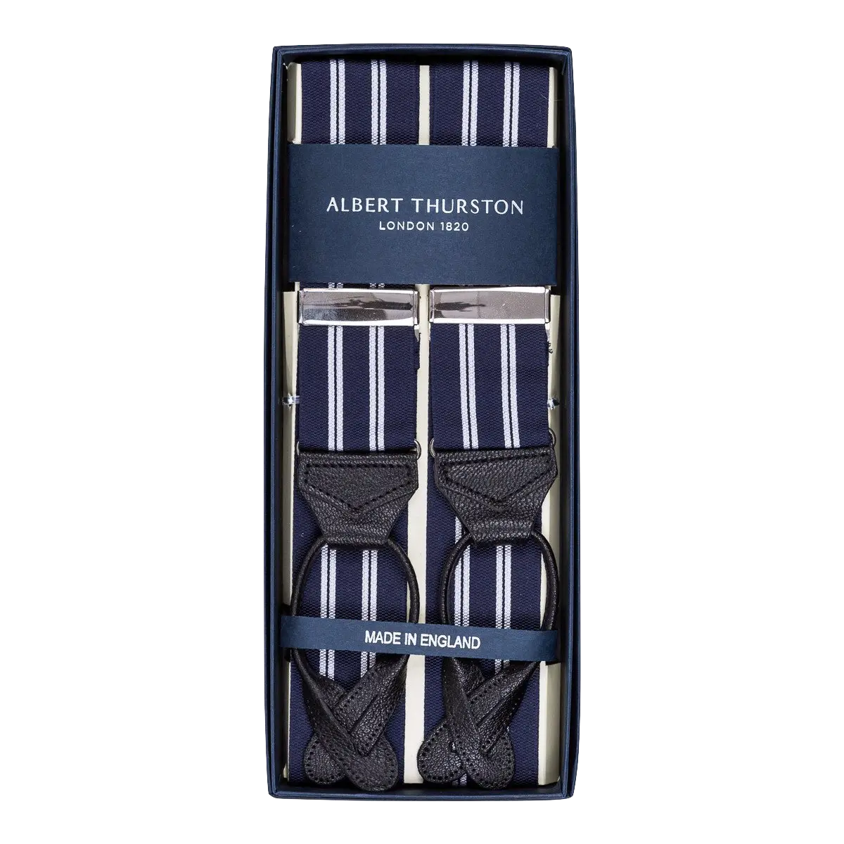 Bretels Navy Double White Stripes