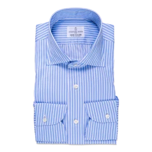 Overhemd Blauw Gestreept Twill Katoen - Emanuel Berg