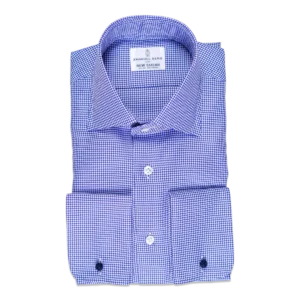 Overhemd Blauw Houndstooth Twill Katoen